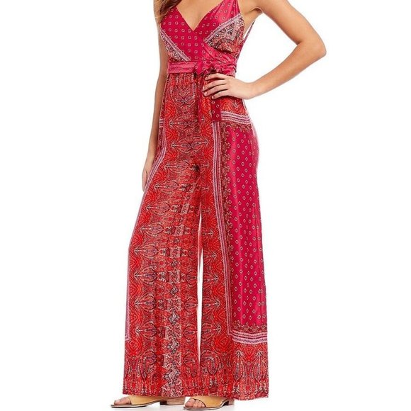 Free People Pants - Free people cabbage rose sleeveless jumpsuit Pink Combo$148 size 4 NWOT